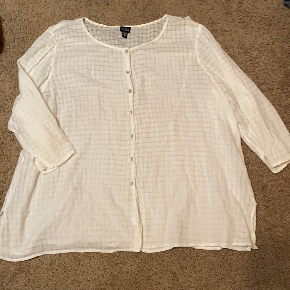 Eileen fisher white summer blouse size extra large